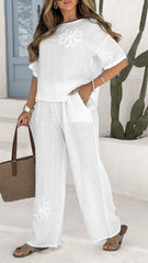 Women's 2-piece Set Plus Size Embroidered Leisure Suit High Waist Loose Trousers - kinko