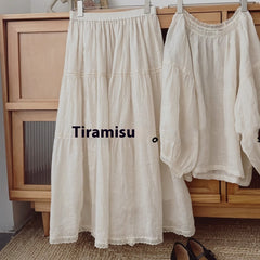 Women's Solid Color Ramie Round Neck Eight Quarter Sleeved Shirt - kinko