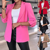 Women's Casual Rolled Sleeves Blazer With Pockets - kinko