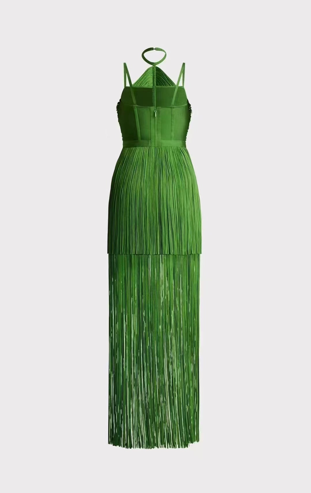Green Halter Spaghetti Straps Tassel Dinner Ball Dress - kinko