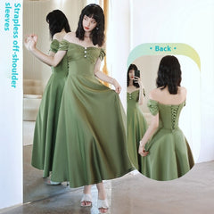 2024 Avocado Green Sisters Group Dress Skirt Women Satin Spring - kinko