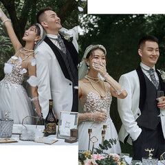 Lace V-neck Summer Couple Photo Shoot Travel Wedding Dress - kinko