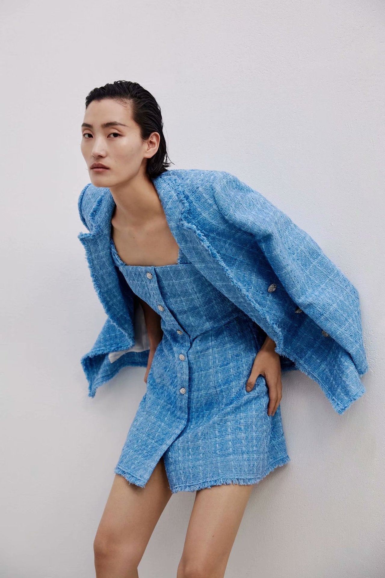 Retro loose suit tweed women's blazer jacket casual women streetwear - kinko