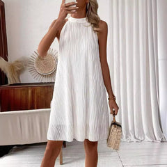 Fashion Dresses For Women Pure Color Halter Backless Dress - kinko