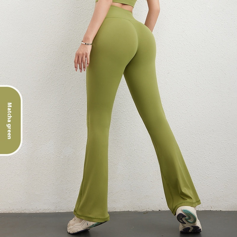Women's Hip Raise High Waist Pocket Sports Bell-bottom Pants - kinko