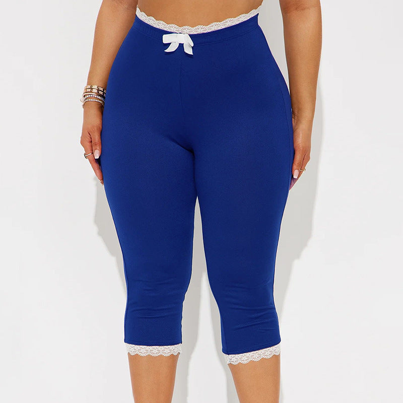Sexy Lace Leopard Print Cropped Tight Straight-leg Pants - kinko