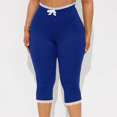 Sexy Lace Leopard Print Cropped Tight Straight-leg Pants - kinko