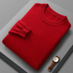 Fall Winter Men Wool Round Neck Solid Color Pullover Sweater Long Sleeve
