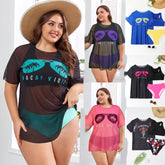 New Swimwear Mesh See-through Blouse Plus Size Swimsuit Bikini Three-piece Set - kinko