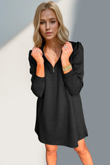 Double Take Textured Quarter Zip Long Sleeve Dress - kinko