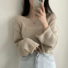 Off-neck Casual Sun-proof Blouse Thin Knitted Top - kinko