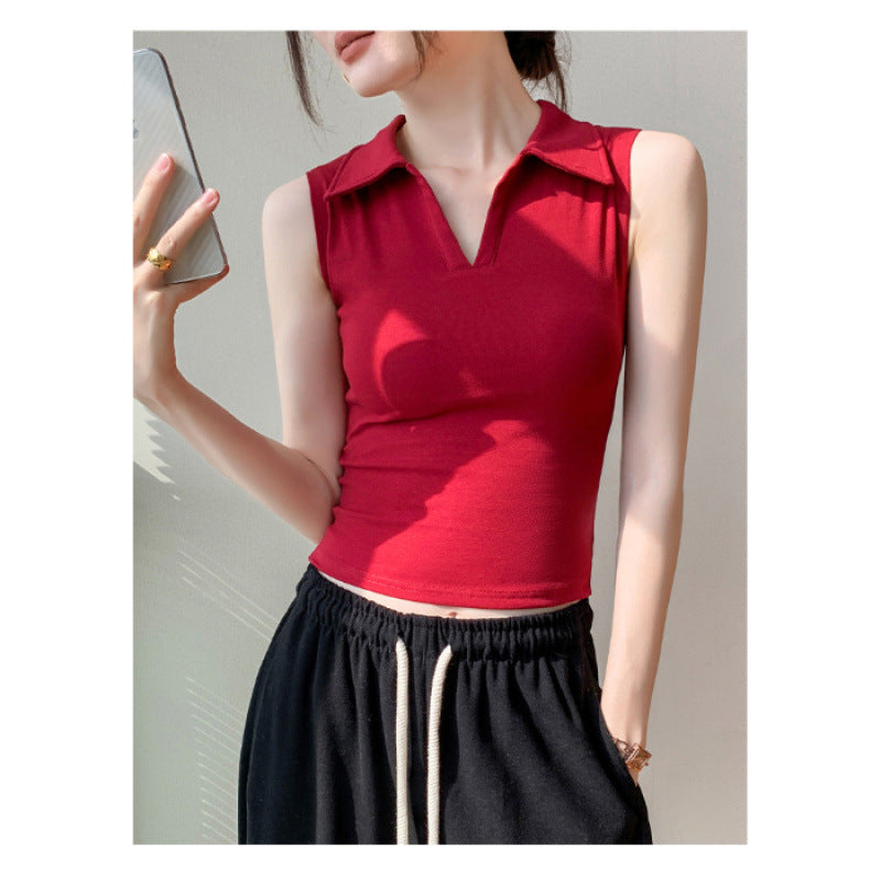 New Outdoor Slim Fit Slimming White Lapel Inner Wear Blouse - kinko