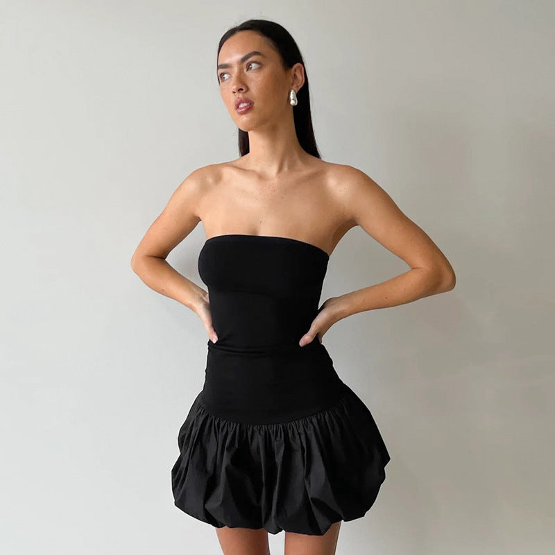 Sexy Tube Dress Summer Solid Color Pleated Skirt Fashion Short Dresses Womens Clothing - kinko
