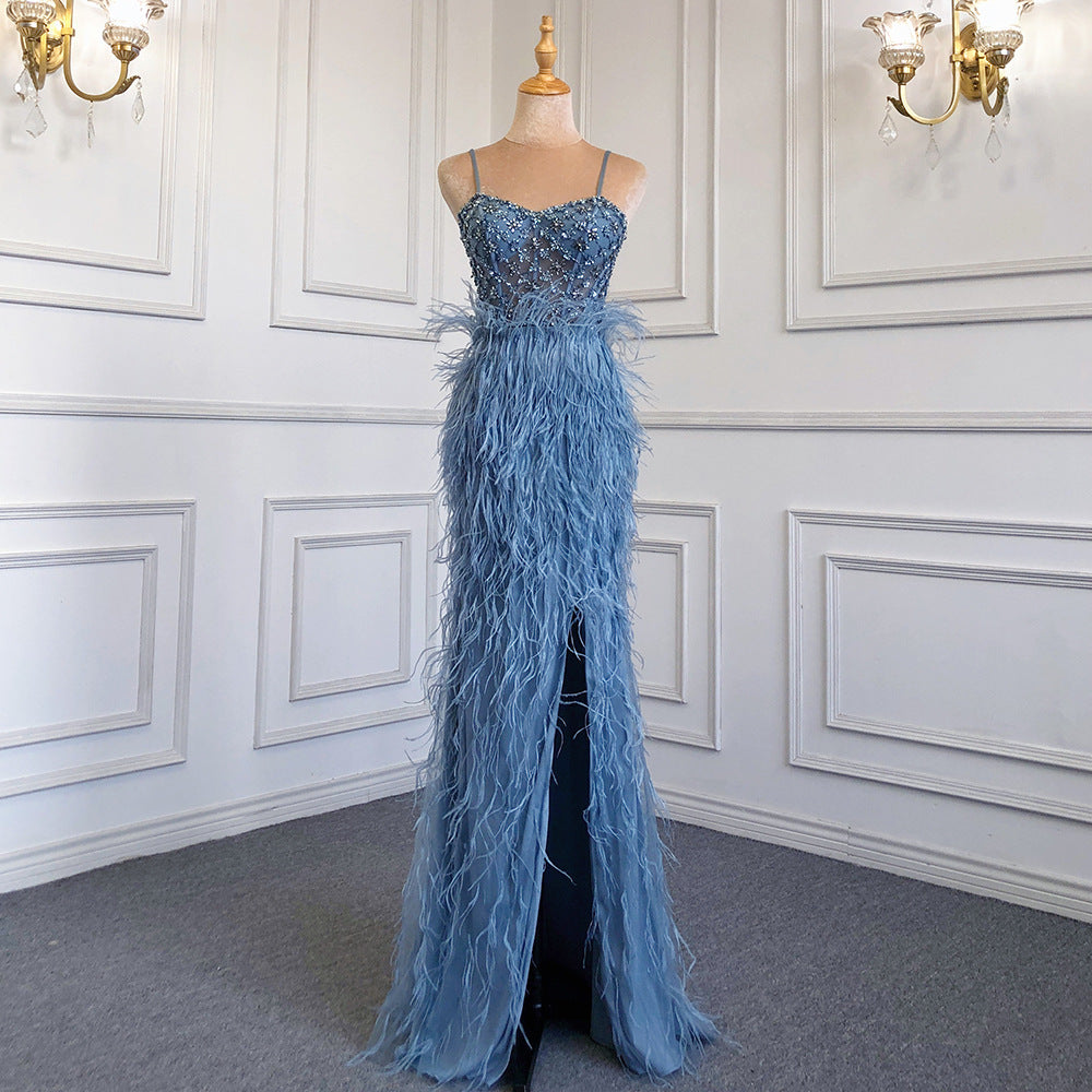 Suspender Feather Slim-fit Host Annual Party Banquet Engagement Dress - kinko