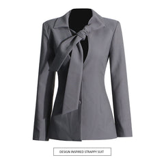 V-neck Lace-up Single-breasted Design Blazer For Women - kinko