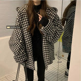 Female Houndstooth Embroidered Baseball Uniform Fall Winter Coat