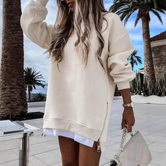 Fall Winter Fashion Stitching Side Zipper Design Pullover Sweater For Women - kinko Global Holdings inc