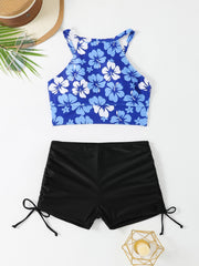 Vest High Waist Drawstring Conservative Split Boxers Bikini Swimsuit - kinko