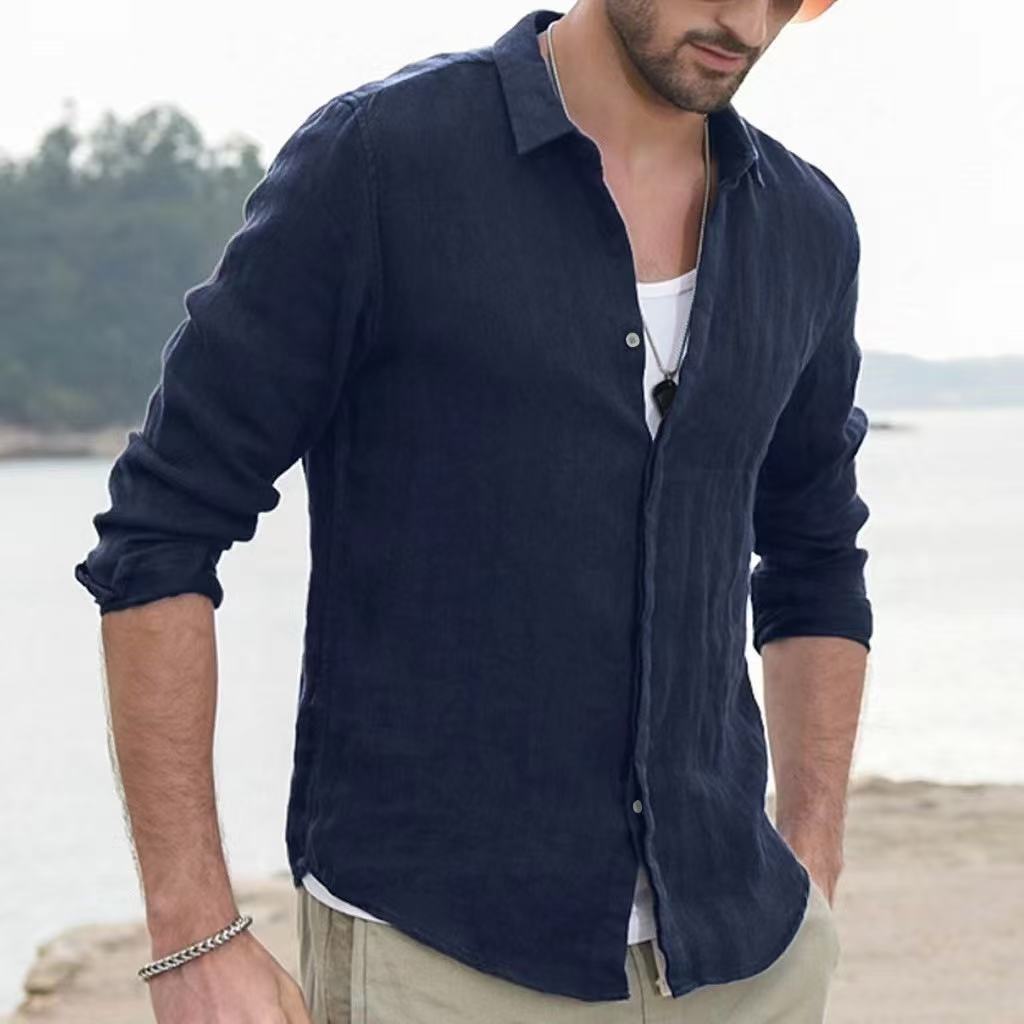 Long Sleeve Shirt Plain Lapel Casual Daily - kinko