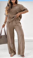 Women's 2-piece Set Plus Size Embroidered Leisure Suit High Waist Loose Trousers - kinko
