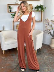 Double Take Full Size Sleeveless Wide Leg Jumpsuit with Pockets - kinko