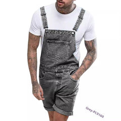 Youth Casual Mid-stretch Denim Suspender Pants - kinko