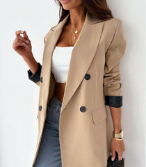 Women's Clothing Plain Casual Loose Beige Blazer - kinko
