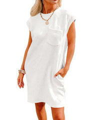Summer Round-neck Short-sleeve Dress With Pockets Fashion Casual Loose Sports Dresses For Women Clothing - kinko