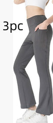 Ladies Mid Waist Abdominal-shaping Slimming Cropped Pants Casual Pocket Bootcut Trousers - kinko