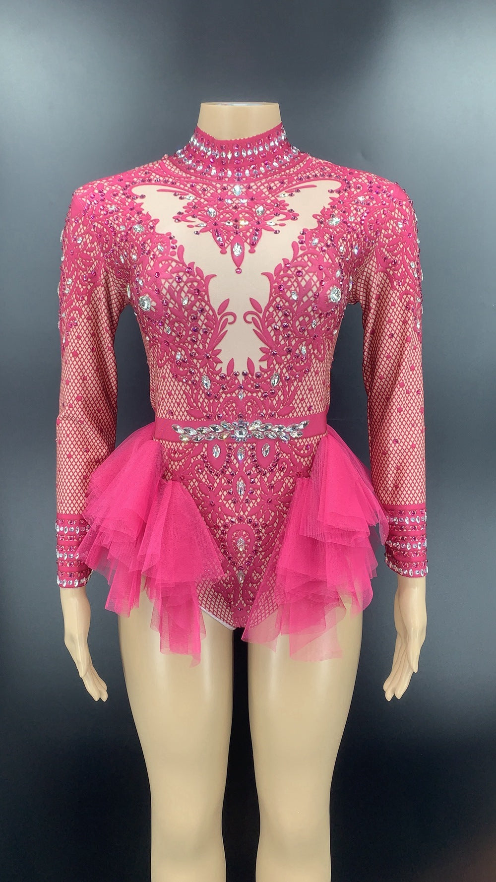 Dance Sexy Shiny Rhinestone Mesh Jumpsuit Stage Performance Costume Women - kinko