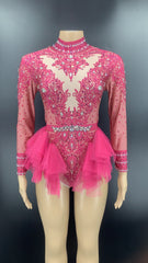 Dance Sexy Shiny Rhinestone Mesh Jumpsuit Stage Performance Costume Women - kinko