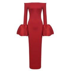 Dress Red And Black Slim-fit Long Sleeve French Lantern Sleeve Dress - kinko