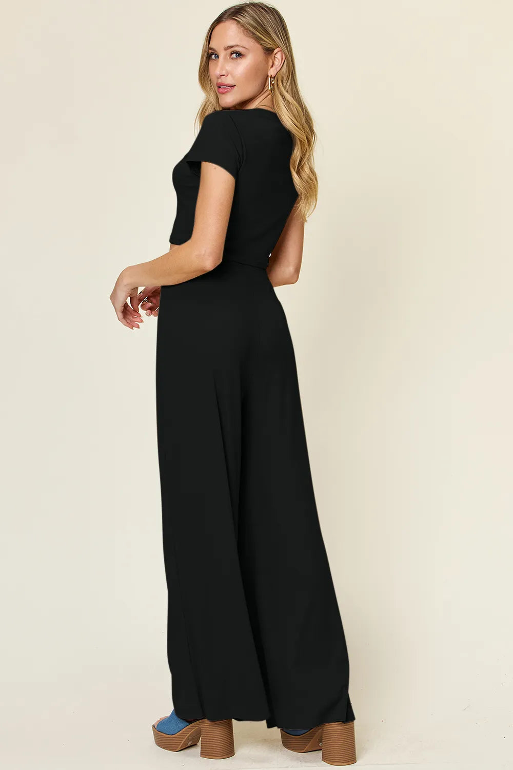 Double Take Full Size Round Neck Top and Pants Set - kinko