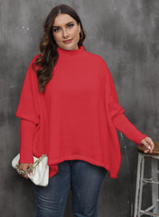 Women's Pullover Plus Size Loose Split Batwing Sleeve Half Collar Top - kinko