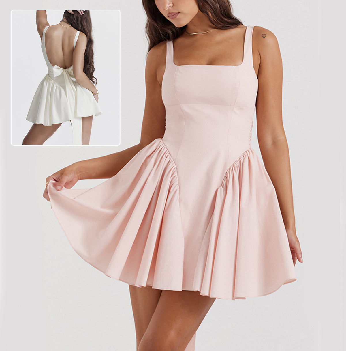 Square Neck Sleeveless Dress With Backless Bow Design Summer Fashion Slim Short Dresses For Women Clothing - kinko