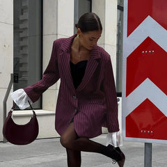 Lace Bell Sleeve Loose Casual Striped Blazer - kinko