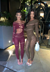 One-piece Long Sleeves Hot Rhinestone Shiny Fishnet Clothes Sexy Lingerie - kinko