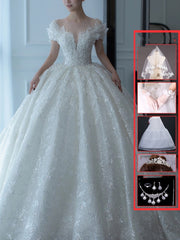 Off Shoulder French Main Wedding Dress - kinko