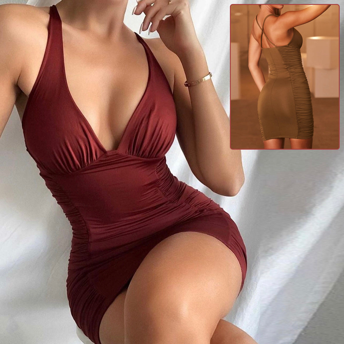 Sexy Deep V-neck Backless Suspender Dress INS Fashion Slim Hip Backless Short Dresses Summer Women's Clothing - kinko