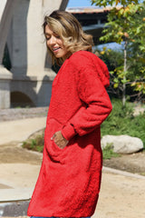 Double Take Full Size Hooded Teddy Bear Jacket with Thumbholes - kinko