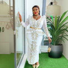 Women's Luxury Rhinestone Beaded V-neck Formal Dress - kinko