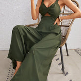 Women's Solid Color Loose Overall One Piece Summer Beach Jumpsuit With Spaghetti Straps - kinko