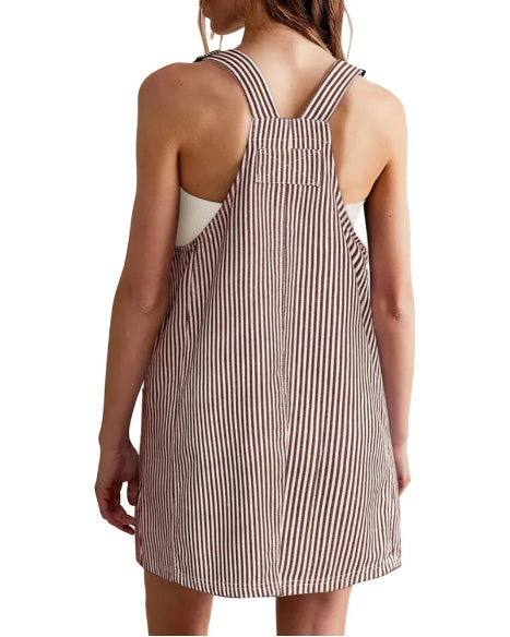 Striped Pocket Strap Adjustable Casual Dress - kinko