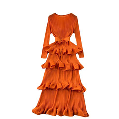 Cake Heavy Industry Pleated Slim Long Dress - kinko