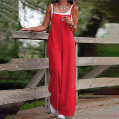 Plus Size Women's Solid Color Casual Jumpsuit - Sleeveless Romper With Pockets For Spring&Summer - kinko