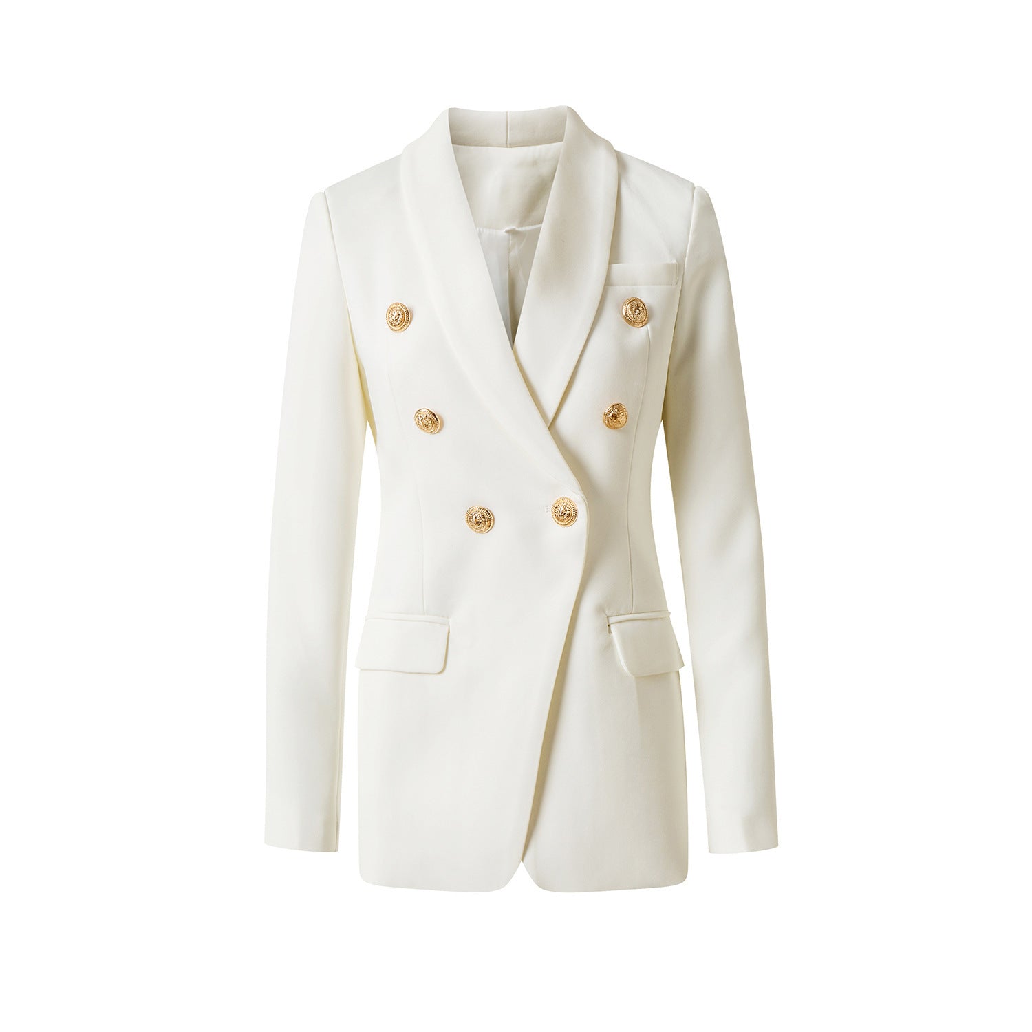 Double Breasted Pure Black Waist Slim-fit Commute Blazer Collar Coat - kinko