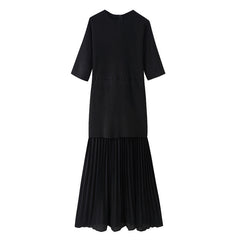 Fashionable Elegant Brown Patchwork Pleated Dress - kinko
