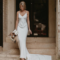 Little White Evening Gown With Train Brigade Shot Long Dress - kinko
