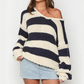 Fall Winter Fashion Casual Loose Knitted Sweater Oblique Shoulder