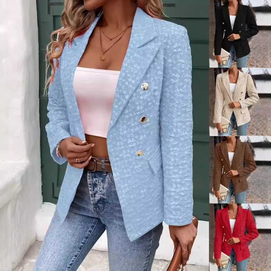Winter Fashion Temperament Pure Color Double Breasted Blazer Women's Clothing - kinko